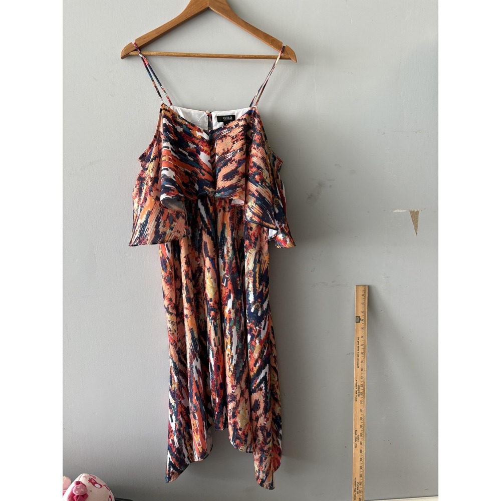 A.n.a Dress Womens M Multicolor Geometric Ruffle Hi Low Sundress Spaghetti Strap